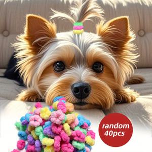 TEMU 40pcs 플러시 탄성 헤어 로프 - 애완 동물 강아지 고양이 헤드웨어 헤어 액세서리 플러시 탄성 캔디 컬러 헤어 로프 및 헤어 링 40 컬러 랜덤 조합