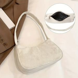 TEMU 1pc 여성용 캐주얼 코르두로이 숄더백, 단색 컬러 텍스처드 캔버스 크로스바디, 폴리에스테르 라이닝, 지퍼 클로저, 프린트 없는 디자인, 패션 레트로 스타일, 가을/겨울에 적합한 여성용 숄더백, 학생/직장인용 숄더백, 일상 생활에 적합한 숄더백, 선물로 적합합니다.