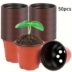 TEMU 50pcs 모종 포트, 화분, 영양 컵, 다육 식물을 기를 수 있습니다. 채소 모종, 묘목, 꽃, 뿌리가 답답해지지 않도록 배수 구멍이 있습니다.