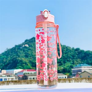 TEMU 800ML 새로운 창의적인 트렌디 프린트 컵, 휴대용 스트랩, 팝업 뚜껑, 플라스틱 디자인, 세련된 빨대 물병, 편리한 컵.