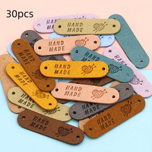 TEMU 30pcs 손수 제작된 인장된 하트 & 양털 공 가죽 태그, 의류, 모자, 가방 및 공예용 자수 라벨