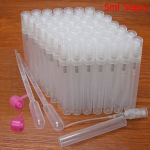 TEMU 50개 5ml 미니 투명 플라스틱 스프레이 병, 3ml 향수 디캔팅 병, 2ml 스프레이 용기, 휴대용 리필 가능한 빈 향수 아토마이저, 4개의 디캔팅 도구 포함, 필수 여행 용품.