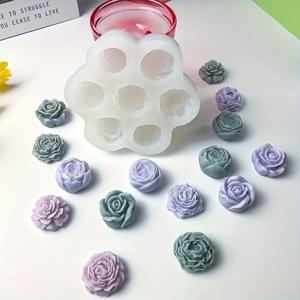 TEMU 1pc 3D 로즈 플라워 실리콘 모양, 7 구멍 내구성 DIY 공예, 비누 만들기, 촛불 공예 모양 - 창의적인 프로젝트에 쉽게 사용할 수 있는 꽃 실리콘 모양
