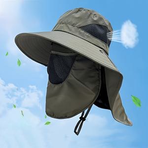 TEMU 2개의 버튼이 있는 분리 가능한 얼굴 커버링 모자, 야외 접이식 모자, 얼굴 및 목 보호 모자, 여름에, 넓은 브림 야외 태양 모자, 통기성과 가벼움, 휴가 해변 모자에 적합