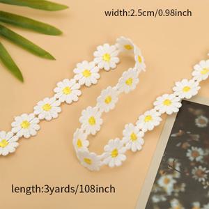 TEMU 2야드 폭 데이지 자수 리본 - 0.98인치 너비 흰색 꽃 레이스 리본, 노란 중심 DIY 공예용, 선물 포장, 홈 데코 - 고품질 장식 리본, 재봉 및 뜨개질 프로젝트, 수공예 용품, 정교한 자수, 우아한 트림, 부드러운 소재, 창의적인 메이커