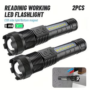 TEMU 2개 울트라 충전식 LED 손전등 - 컴팩트 전술 디자인, 5가지 모드, 줌 가능한 빔 및 강력한 자석, USB-C 충전, 300mAh 배터리 - 캠핑, 야외 및 가정용 완벽, 충전식 손전등