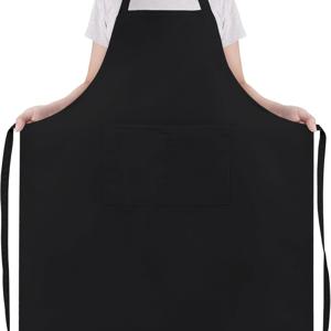 TEMU 1pc/2pcs/4pcs 블랙 플러스 사이즈 셰프 앞치마, 중립 전문 앞치마 2개 포켓, 요리, 작업, 베이킹에 적합 (대형)