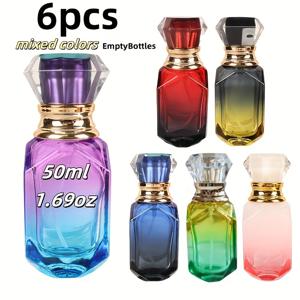 TEMU 6개 세트 럭셔리 유리 향수 스프레이 병 50ml, 혼합 컬러 그라데이션 - 골드 캡 & 액센트 디자인, 리필 가능한 빈 병 (향수, 에센셜 오일, 용기, 고급스러운 디자인이 돋보이는 스타일)|향수