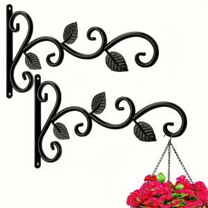 TEMU 2pcs 블랙 강철 벽걸이 식물 걸이, 꽃 디자인 - 실내/실외 사용용, 꽃 바구니, 새 먹이, 꽃병, 랜턴 및 더 많은 것을 들 수 있는 고전적인 스타일, 쉬운 설치, 배터리 필요 없음, 실외 식물 걸이 | 고전적인 벽 장식 | 내구성 강철 구조, 식물 걸이 장식