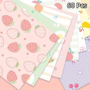 TEMU 60장 양면 종이접기용 종이 - 5.91인치 정사각형, 생동감 있는 과일 & 꽃 디자인, 종이학 만들기 및 창의적인 접기, 공예용 오리가미지, 장식 공예, 고품질 공예 용지
