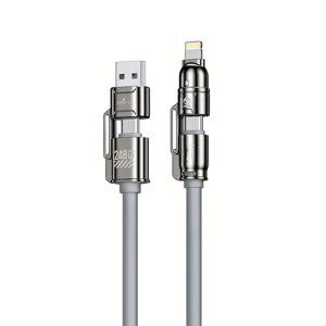 TEMU 240W MAX 4-in-1 초고속 충전 케이블, 2-in-2 충전 코드 USB-A/Type-C/조명 빠른 충전 케이블 for iphone 16/15/14/13/12/11 Pro Max, for Samsung S25/S24/S23, LG, Moto G Oppo Vivo Xiaomi Oneplus Redmi 및 더 많은 장치용|C타입충전기