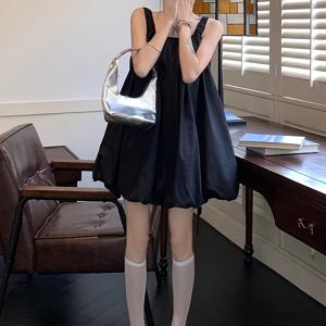 TEMU 여성용 우아한 스퀘어 넥 민소매 스패게티 서스펜더 드레스 - 루즈핏 여름용 플레어드 헴, 긴 길이, 기계 세탁 가능 화이트 솔리드 컬러 캐주얼 & 포멀 행사용, 비침 방지 원단, 통기성 소재, 파티 의상|여름원피스|여성원피스|나시원피스