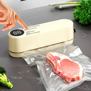 TEMU 컴팩트 USB 충전식 진공 포장기 키트 - 디지털 디스플레이 스크린, 빠른 밀봉 기능 포함 (펌프 및 에어타이트 백 제공), 음식 보관에 완벽한 공간 절약형 진공 포장기|야채탈수기