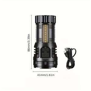 TEMU 몬스터 전술용 플래시 라이트 - 9개의 고출력 LED, 다기능 조명 및 측면 코브 라이트, 자기 베이스, USB 충전식 배터리, 작업 현장용, 비상 상황, 캠핑, 하이킹, 전술용 조명, 세련된 금속 장식, 내구성 있는 구조