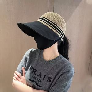 TEMU 조절 가능한 넓은 브림 덕 튜브 모자 - 통기성 있는 메쉬, 흰색 줄무늬가 있는 검정색, 여름에 완벽한, 남성과 여성에게 이상적인, 휴일용 머리 장식 | 세련된 머리 장식 | 조절 가능한 머리 장식