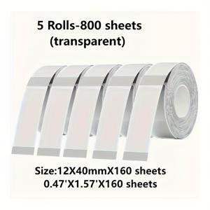 TEMU 800장(5롤) 투명 라벨 테이프, 14mm x 40mm/12mm x 40mm, D30/Q30/D32/D35/P11/P15/HP4와 호환, 사무실, 학교, 가정용으로 방수 및 오일 방지