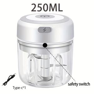 TEMU 250ml USB 충전식 전기 고기 분쇄기 & 야채 다지기 - 1200 RPM 강력한 미니 식품 프로세서, 마늘, 양파, 과일용 투명 블렌딩 용기 포함, 컴팩트 디자인, 주방용 무선 고기 분쇄기, 내구성 플라스틱 바디|야채다지기