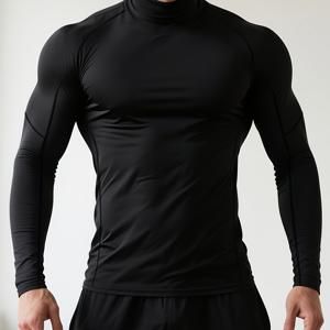 TEMU 남성용 퀵드라이 스트레치 피트니스 셔츠 - 하이넥 긴팔 운동복, 타이트핏 짐&복싱 셔츠, 사계절용 수분 흡수 스포츠 웨어, 트레이닝 탑, 스포티한 룩, 신축성 원단, 액티브웨어|짐웨어