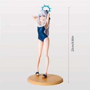 TEMU 매력적인 애니메이션 소녀 수영복 스태츄 - 파란색 & 흰색 의상, 긴 머리 & 모자, 데스크탑 & 차량 장식용 PVC 수집품, 완벽한 생일 또는 휴일 선물, 애니메이션 피규어, 오션 뷰 백드롭, 세밀한 공예