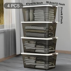 TEMU 4pcs 뚜껑과 손잡이가 있는 스택 가능한 보관함 세트, 크리스마스 장식품, 옷장, 차 트렁크, 책, 욕실 용품 정리용 다목적 멀티 사이즈 오거나이저