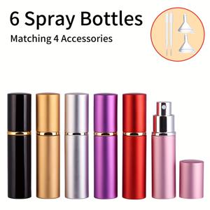 TEMU 6개+4 액세서리 5ml 휴대용 미니 리필 가능한 향수 애프터쉐이브 스프레이 아토마이저 빈 스프레이 병, 스프레이 병 6개, 깔때기 2개, 드로퍼 2개 포함, 여행 가방에 적합