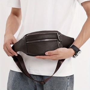 TEMU 패셔너블한 비즈니스 캐시백, 나를 위한 여성용, 가죽 상단 층 소가죽 가슴 가방 허리 가방, 스포츠 패니 팩