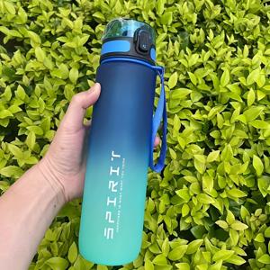 TEMU 1pc 그라디언트 컬러 스포츠 물병, 1000ml/33.8oz, 누출 방지 플립 탑, 편리한 운반용 스트랩으로 원클릭 개방, 체육관 및 야외 활동에 이상적
