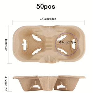 TEMU 50개 팩 일회용 종이컵 캐리어, 2컵 생분해성 섬유 음료 홀더, 핫 앤 콜드 음료용 휴대용 커피컵 트레이, 카페, 레스토랑, 식료품점, 주스 바에 이상적
