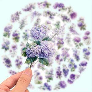 TEMU 50장 팩 보라색 수국 투명 스티커 데칼, 노트북, 물병, 러기지, 헬멧, , 기타용 비닐 꽃 - 흰색, 전기 불필요