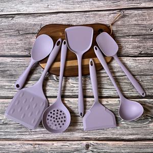 TEMU 7pcs 고온 내성 보라색 무반죽 팬 전용 실리콘 주방 요리 도구, 오믈렛 스패출러, 국자, 밥주걱, 혼합 스패출러, 튀김 및 계란 베이킹에 적합한 주방 도구 세트|계란찜기