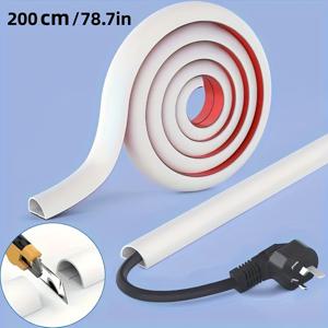 TEMU 2m 자체 접착 케이블 콘두트 - 1m 유연한 내구성 있는 PVC 보호 케이블, 가정 및 사무실용 케이블 보호, 쉬운 설치, 흰색 테이프 디자인, 강한 압축 강도, 데스크탑 및 벽면 표면에 이상적, 케이블 관리 | 세련된 케이블 콘두트 | 내구성 있는 PVC 콘두트, 케이블 관리 솔루션