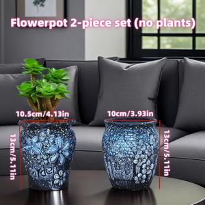 TEMU 2pcs 우아한 파란색 세라믹 바구니 - 수кул, 실내/실외 장식, 배수 구멍이 있는 테이블 플랜터, 가정, 사무실, 마당, 카페, 휴일 선물, 휴일 선물 아이템|꽃무늬 바구니|내구성 있는 세라믹
