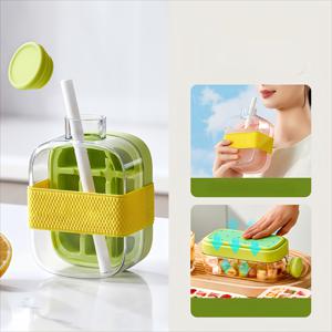 TEMU 스트로우 커피컵: 아이스 큐브 몰드 + 냉동컵 콤보, 커피, 과일차 및 기타 여름 음료 즐기기용. 포함: 얼음 만들기 몰드 + 빨대 + 묶는 스트랩. 용량: 17온스/27온스 선택 가능. 색상: 핑크, 그린, 화이트
