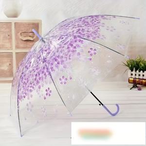 TEMU 1pc 체리 꽃 투명 우산, 직선 막대 긴 손잡이 투명 체리 꽃 우산, 아름다운 자동 소형 신선 비 우산