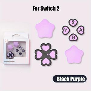 TEMU 핑크 보라색 러브 실리콘 부드러운 D-패드 크로스 버튼 ABXY 키 스티커 라이트 비에지 Nintendo Switch 2 Joycon 손가락 스틱 그립 캡 커버 NS2 게임 액세서리용