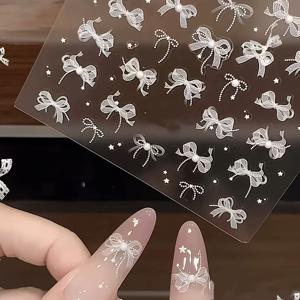 TEMU 1팩 우아한 진주 리본 네일 스티커 - 자체 접착식 3D 네일 장식, 웨딩·파티·데일리 매니큐어용 - 광택 마감 네일 아트 , 뷰티 애호가를 위한