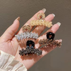 TEMU 4개 세련된 라인스톤 헤어 클로 클립 - 반짝이는 작은 밀 곡면 디자인, 헤어 프론트 및 측면 헤어용 미끄럼 방지 그립, 블랙, 브라운 및 투명한 시크한 빈티지 액세서리