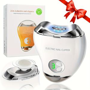 TEMU 1pc 망고 전기 손톱 클리퍼, 2-in-1 자동 손톱 트리머 및 손톱 파일, 3단계 LCD 디지털 디스플레이, USB 충전식 안전한 손톱 트리머, 손톱 클립 보관함 포함, 성인 및 노인에게 적합|손톱깎이