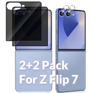 TEMU [2+2 팩] 삼성용 갤럭시 Z 플립 7용, 2개 개인 정보 보호 강화 유리 스크린 보호기 + 2개 카메라 보호기, 9H 경도, 개인 정보 보호 9H 강화 유리 필름, HD 클리어 스크래치 방지, 갤럭시 Z 플립 7 5G용 버블 프리