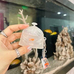 TEMU 1pc 실리콘 투명 이어폰 케이스, for AirPods 1/2/3/4 & Pro/Pro 2와 호환 가능, 강력한 보호 커버와 물고기 장식 키체인 액세서리