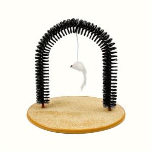 TEMU 1pc 접이식 PVC 고양이 자체 관리 아치 - 모든 연령을 위한 다기능 4-in-1 고양이 머리 브러시, 스크래처 및 관리 도구, 공간 절약형 디자인, 배터리 필요 없음