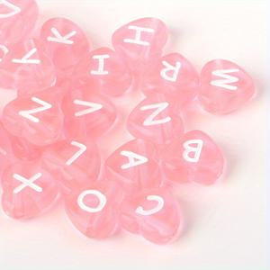 TEMU 100개 투명 핑크 아크릴 하트 모양 알파벳 문자 비즈 - A-Z 대문자 & 소문자, DIY 주얼리 만들기용 수평 구멍, 팔찌, 목걸이, 열쇠고리 액세서리용 내구성 있는 공예 비즈, 선물 및 장식용 비즈