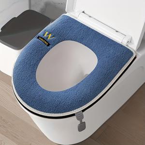TEMU 1pc 두꺼운 화장실 좌석 쿠션 커버 - 회색 플러시 매트, 