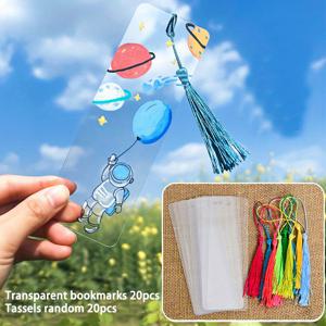 TEMU 40개 투명 PVC 북마크, 다양한 술 장식 포함 - 책 애호가를 위한 DIY 공예 블랭크 세트, 개인화를 위한 사각형 펜던트 태그