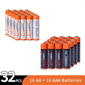 TEMU AA+AAA 배터리 세트, 고품질 PowerKAN 1.2V AA2100mAh + AAA800mAh NiMH 충전식 재사용 가능, 리모컨, 알람시계, 전자 저울 등 다목적 장치에 적합|계산기