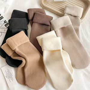 TEMU 가을과 겨울용 패셔너블한 다용도 플러시 안감 양말 5켤레, 편안하고 따뜻한 여성용 중간 길이 양말