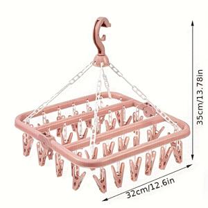 TEMU 1pc 접이식 32-클립 세탁 건조대, 회전 후크 포함 - 속옷, 침실, 욕실, 기숙사 사용을 위한 독립형 플라스틱 옷걸이, 다목적, 다양한 세탁 필요성에 대한 액세서리, 건조대, 옷걸이