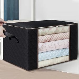 TEMU 1pc 초대형 23.78 갤런 보관 가방 - 지퍼와 뚜껑이 있는 접이식 튼튼한 옷 정리함 - 침구, 담요, 베개, 장난감용 - 두꺼운 폴리프로필렌 재질, 휴대용 핸들 (검정색), 기타 (액세서리 정리함)