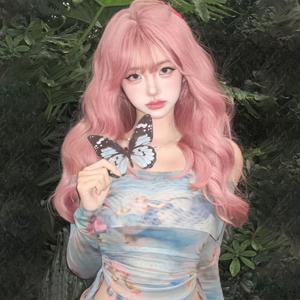 TEMU 모든 사람에게 적합한 wig, 달콤하고 시원한 바람으로 피어나는 로투스 핑크 에어 롱 커리 wig, 머리 볼륨을 증가시키고 스타일링이 쉬운 축제용 드레스 업 코스플레이 wig, 일상적인 여행, 파티 모임에 적합한 범용 제품입니다.|코스프레