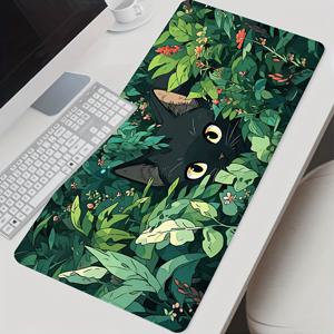 TEMU 대형 검은 고양이 게임 마우스 패드 - 고급스러운 녹색 디자인, 자수된 가장자리, 35.4x15.7 인치 - 사무실 및 가정용으로 완벽한, 게임 데스크 액세서리 | 고급스러운 녹색 디자인 | 내구성 있는 마우스 패드, 데스크용 마우스 패드